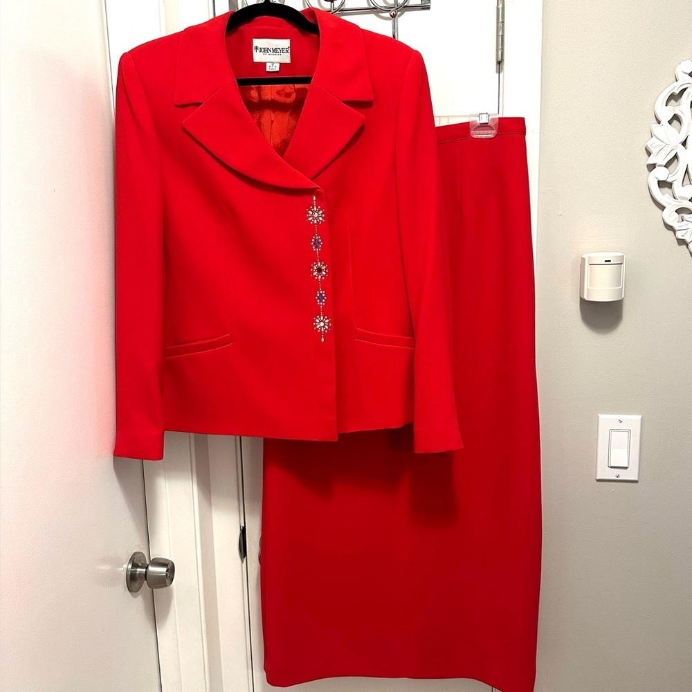 John Meyer Women’s Red Power Suit 12 Skirt & Blazer Jacket Set office career
